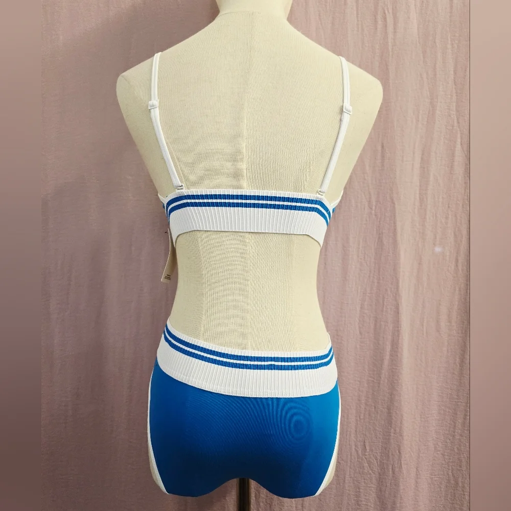 Calvin Klein Women's Retro Colorblock Bralette & Bikini Set- Vibrant Blue-Medium - Picture 4 of 8